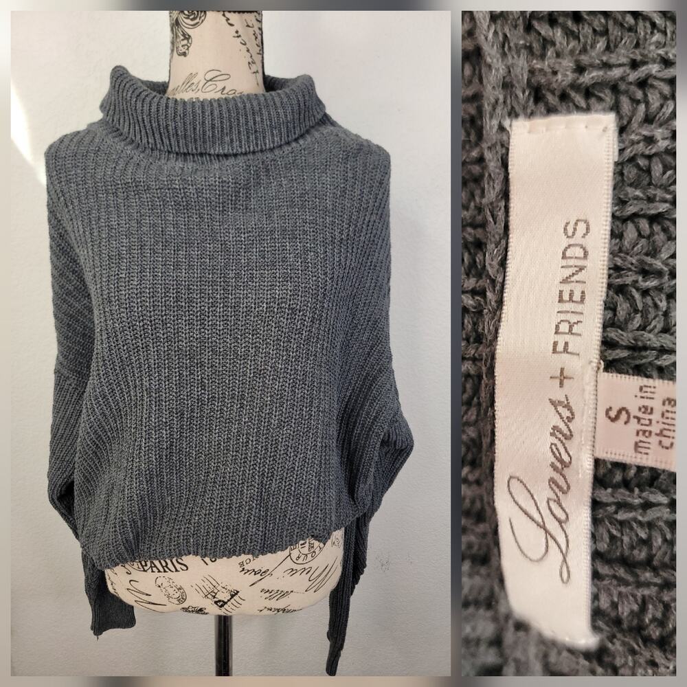 LOVERS + FRIENDS Sweater SZ S Mock Neck Waffle Knit Boyfriend Fit Semi Cropped
